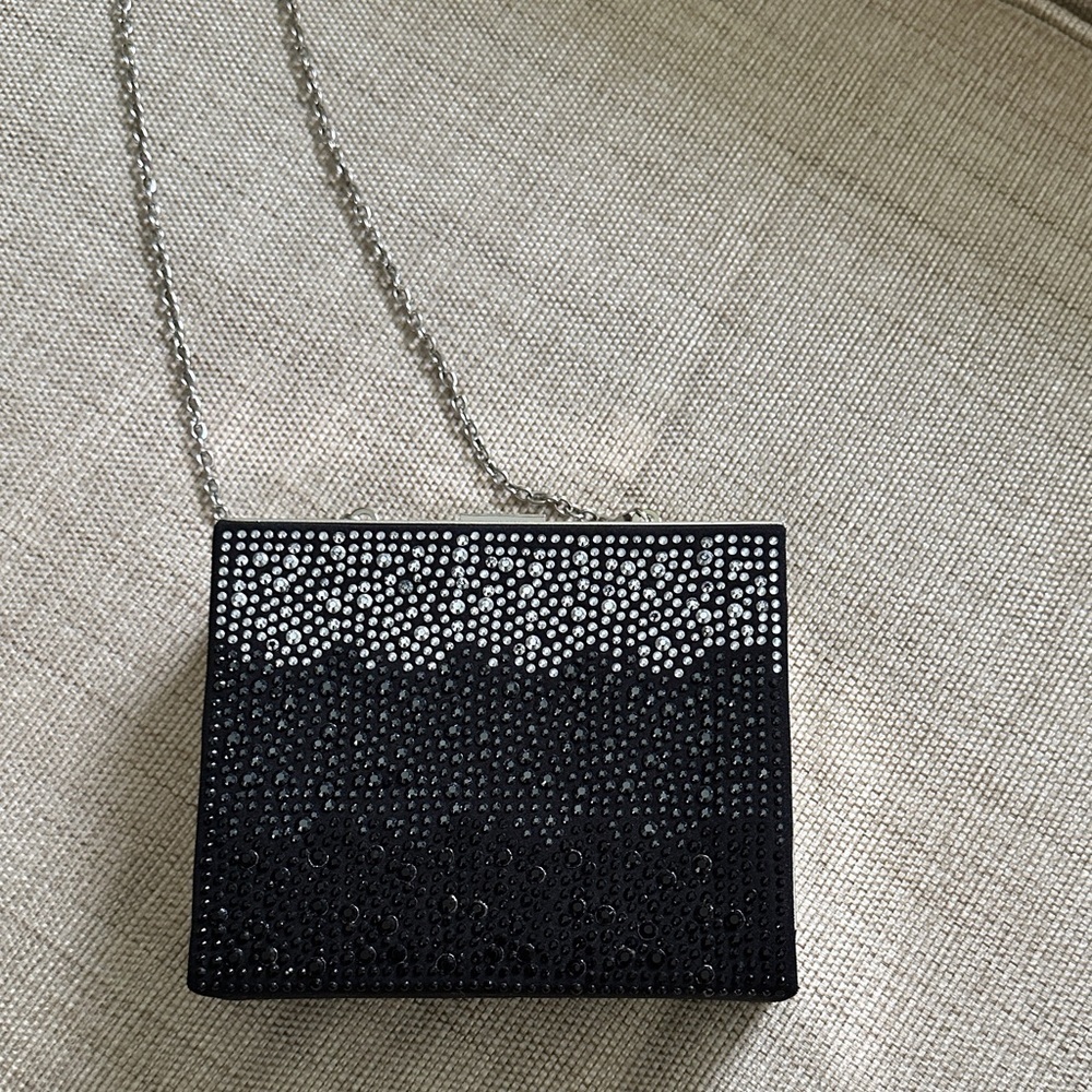 Natasha Couture Evening hard-sided box clutch shoulder Crystal /rhinestone Bling